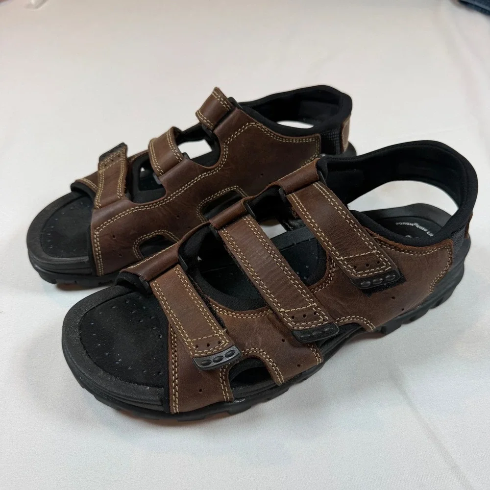 Thom McAn Mens Brown Leather Fisherman Sandals Adjustable Straps‎ Size 12 84520